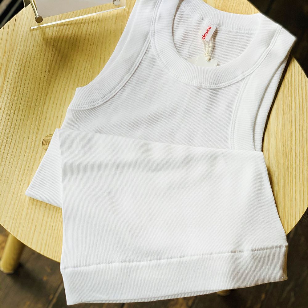 【homspun (ホームスパン) 】40/1丸胴テレコノースリーブ PO