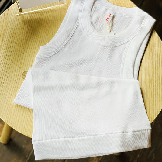 【homspun (ホームスパン) 】40/1丸胴テレコノースリーブ PO