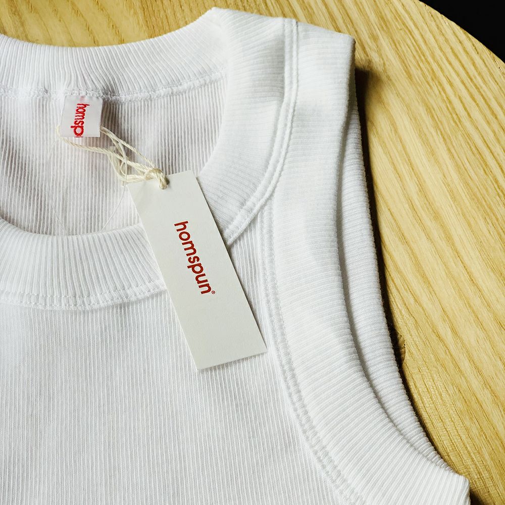 【homspun (ホームスパン) 】40/1丸胴テレコノースリーブ PO