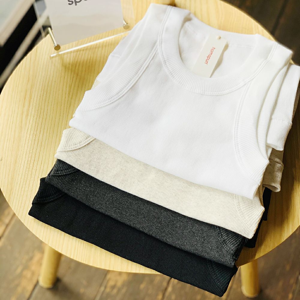 【homspun (ホームスパン) 】40/1丸胴テレコノースリーブ PO
