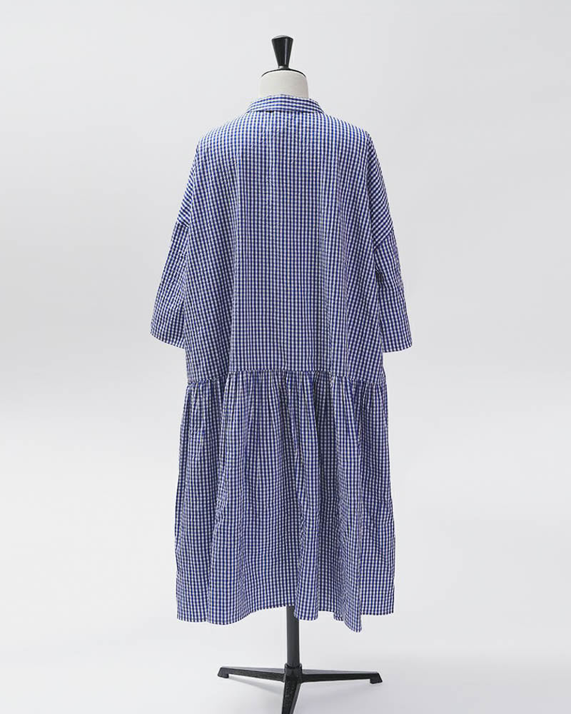 【CHECK&STRIPE(チェック&ストライプ)】小さな衿のローウエストワンピース 「sunny days check」
