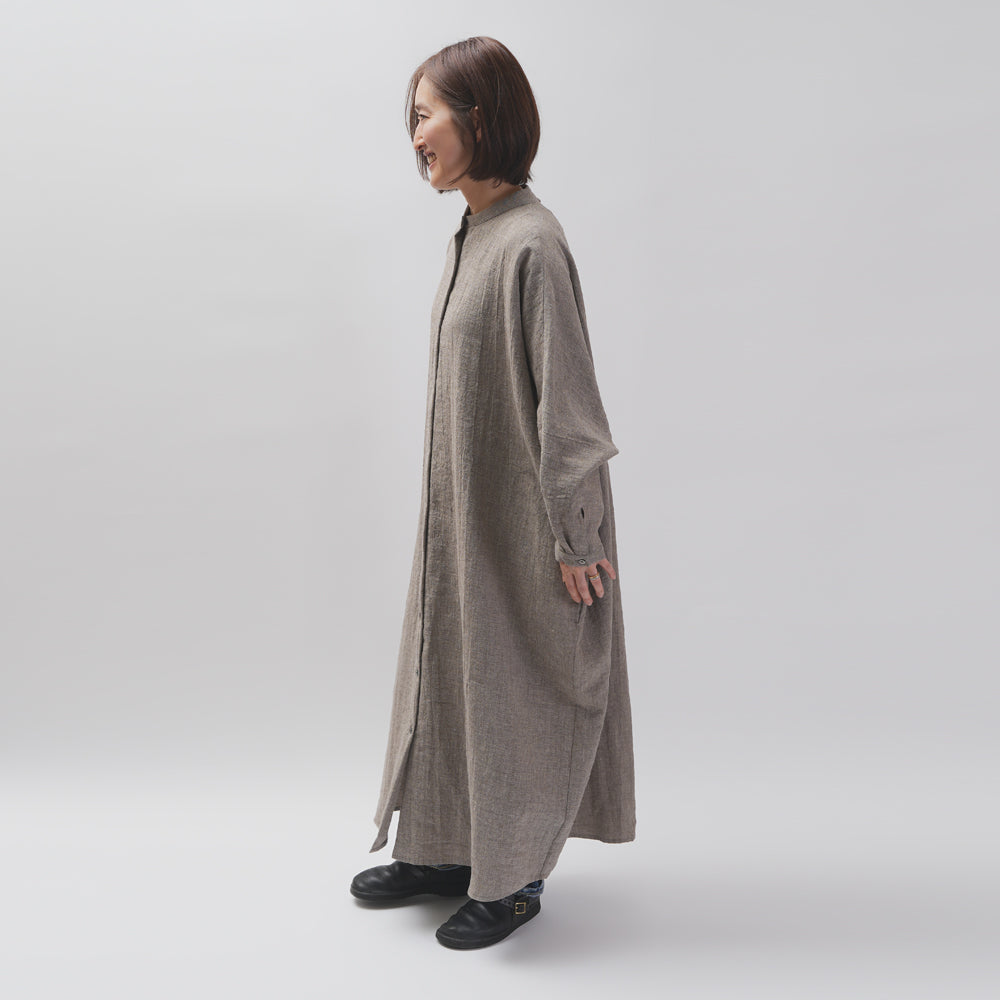 【CHECK&STRIPE(チェック&ストライプ)】ドルマンスリーブのワンピース「リネンウール リンレイヌ」