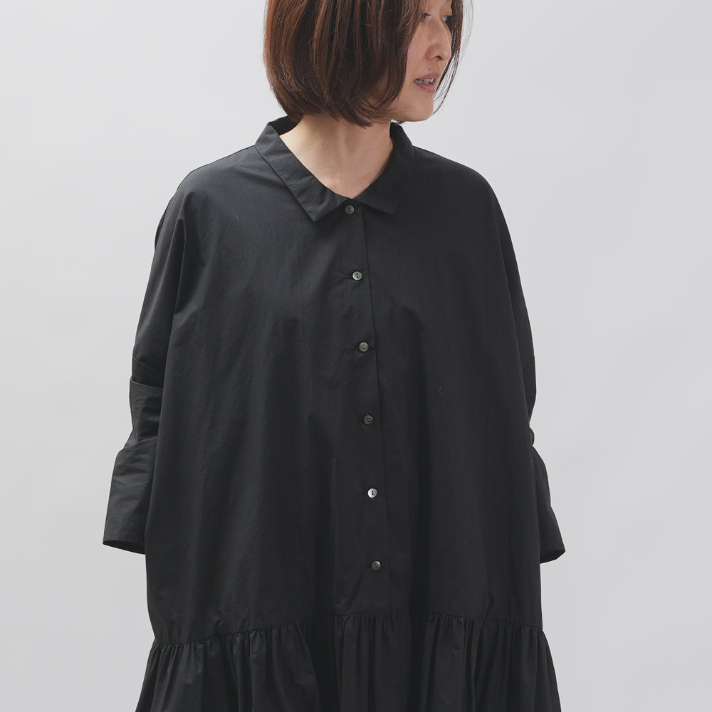 【CHECK&STRIPE(チェック&ストライプ)】小さな衿のローウエストワンピース コットンパピエ