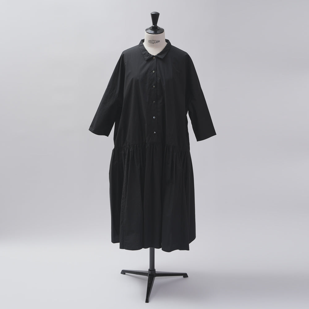 【CHECK&STRIPE(チェック&ストライプ)】小さな衿のローウエストワンピース コットンパピエ