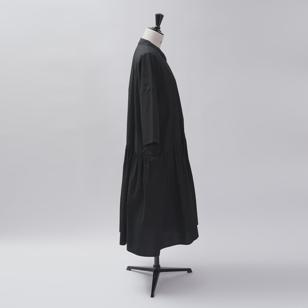 【CHECK&STRIPE(チェック&ストライプ)】小さな衿のローウエストワンピース コットンパピエ