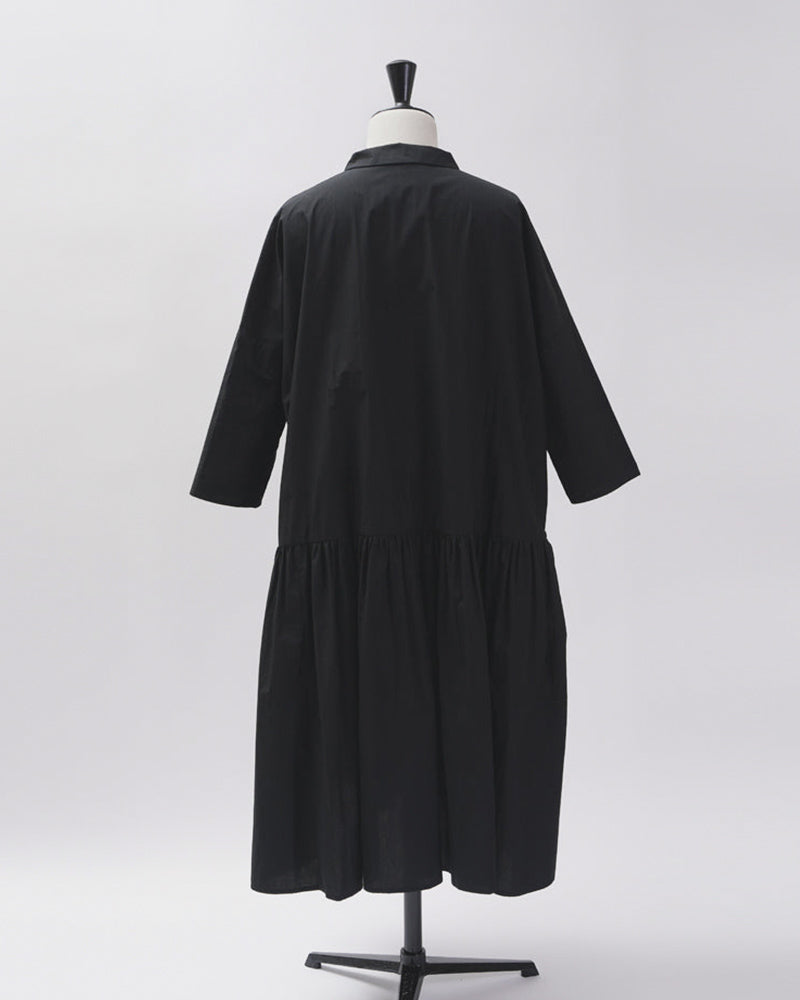【CHECK&STRIPE(チェック&ストライプ)】小さな衿のローウエストワンピース 「コットンパピエ」