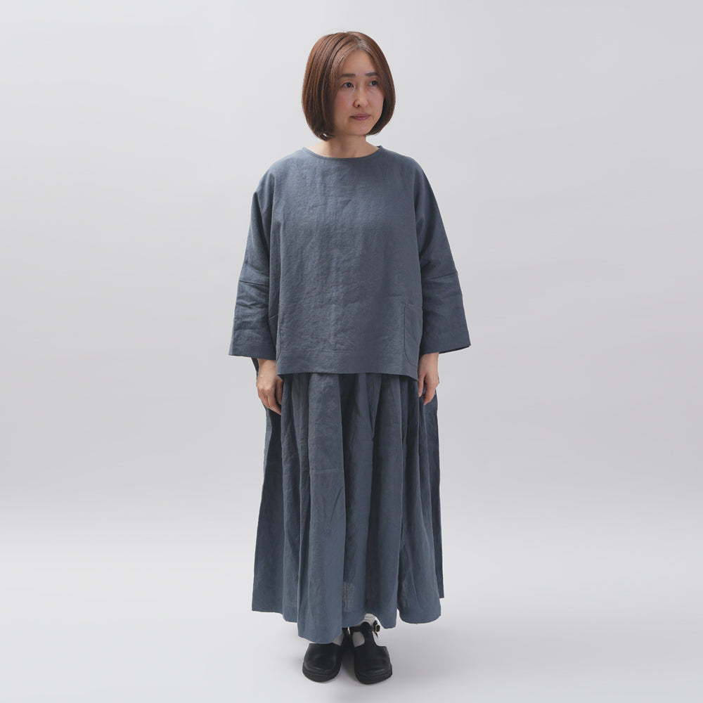 【CHECK&STRIPE(チェック&ストライプ)】3枚はぎのギャザースカート リネンプリマベーラ