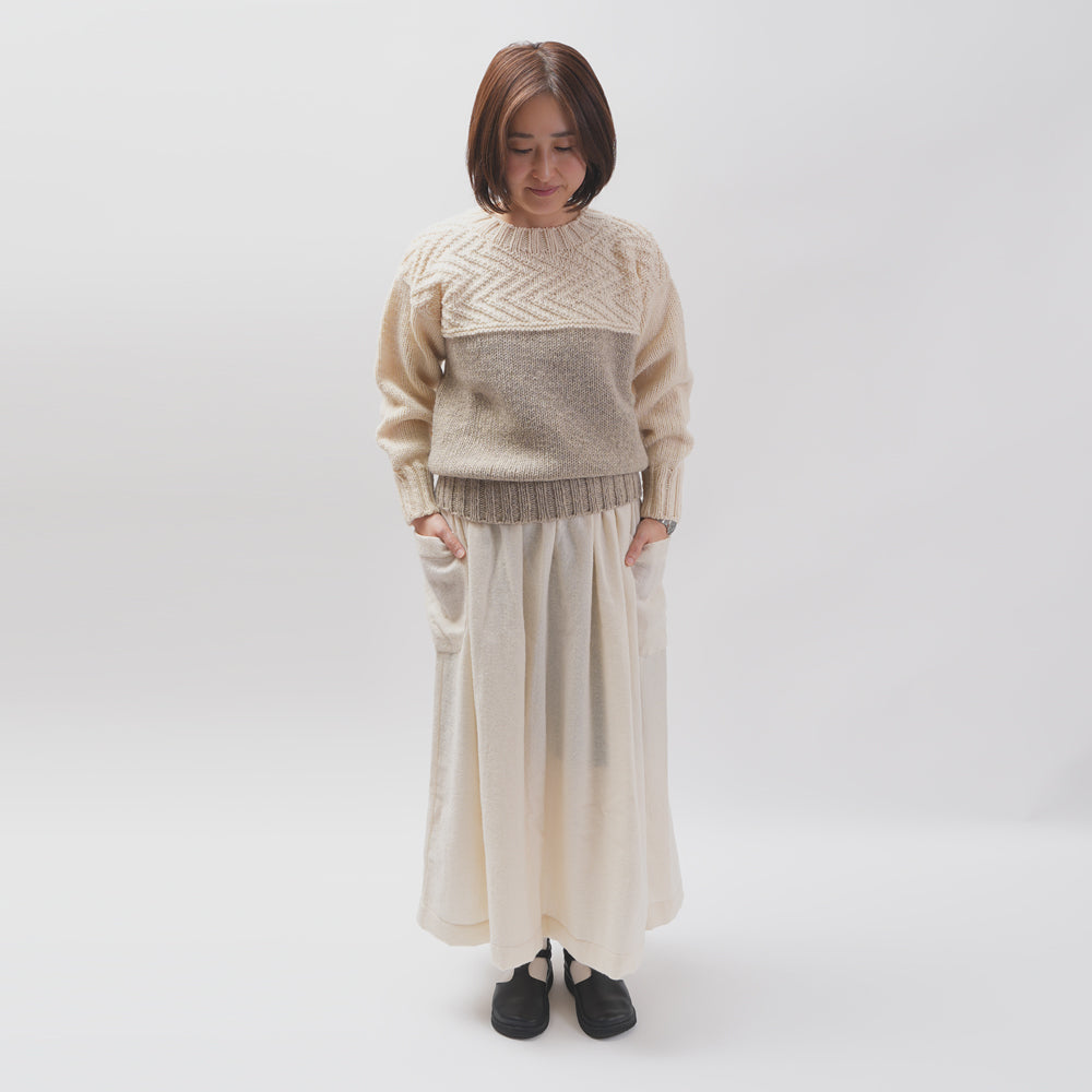 【CHECK&STRIPE(チェック&ストライプ)】2枚はぎのギャザースカート「ウールマフィーユ」