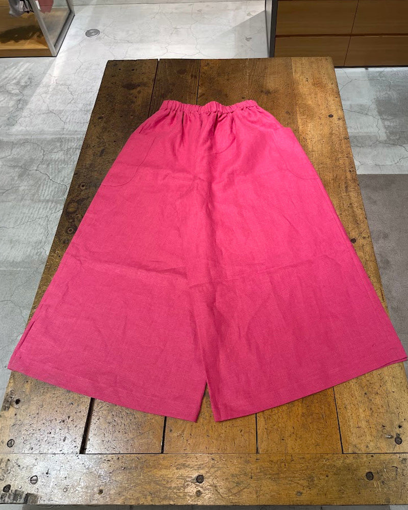 【CHECK&STRIPE(チェック&ストライプ)】ギャザーロングキュロット カラーリネン
