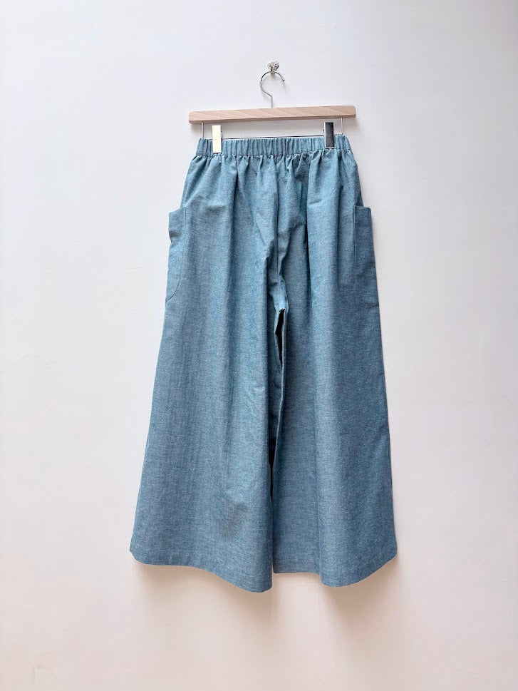 【CHECK&STRIPE(チェック&ストライプ)】ギャザーロングキュロット ダンガリー