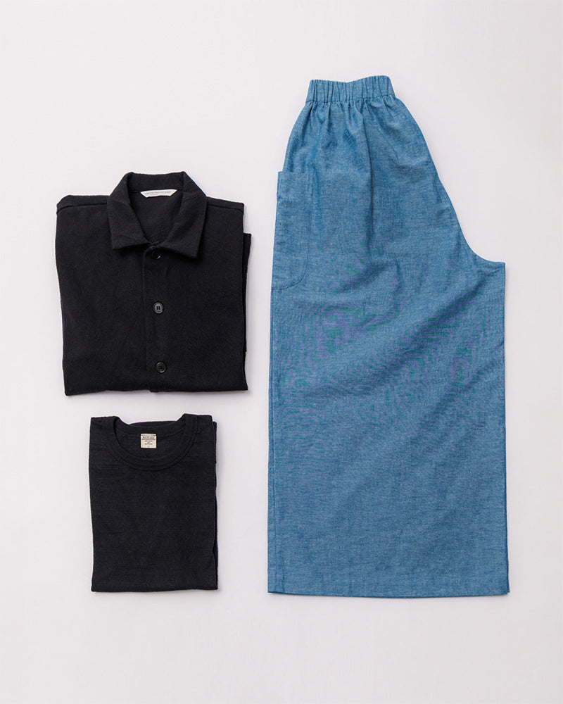 【CHECK&STRIPE(チェック&ストライプ)】ギャザーロングキュロット ダンガリー