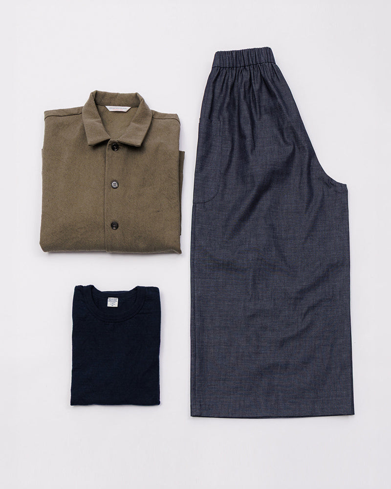 【CHECK&STRIPE(チェック&ストライプ)】ギャザーロングキュロット デニム