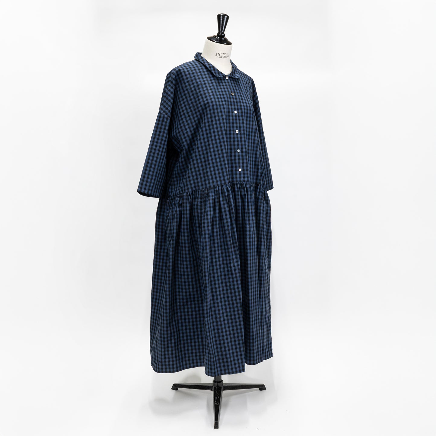【CHECK&STRIPE(チェック&ストライプ)】小さな衿のローウエストワンピース 「コットンパピエ」 ギンガムチェック