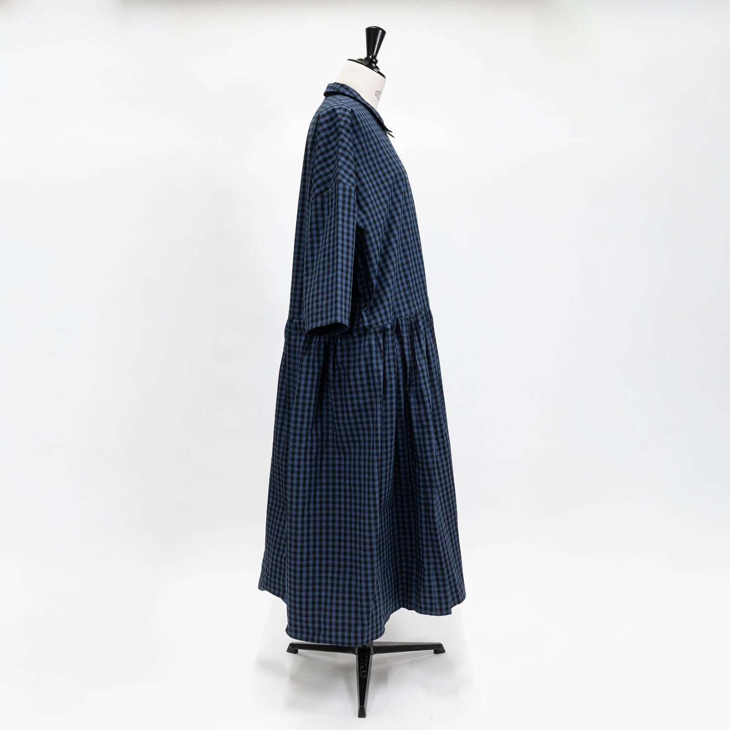 【CHECK&STRIPE(チェック&ストライプ)】小さな衿のローウエストワンピース 「コットンパピエ」 ギンガムチェック