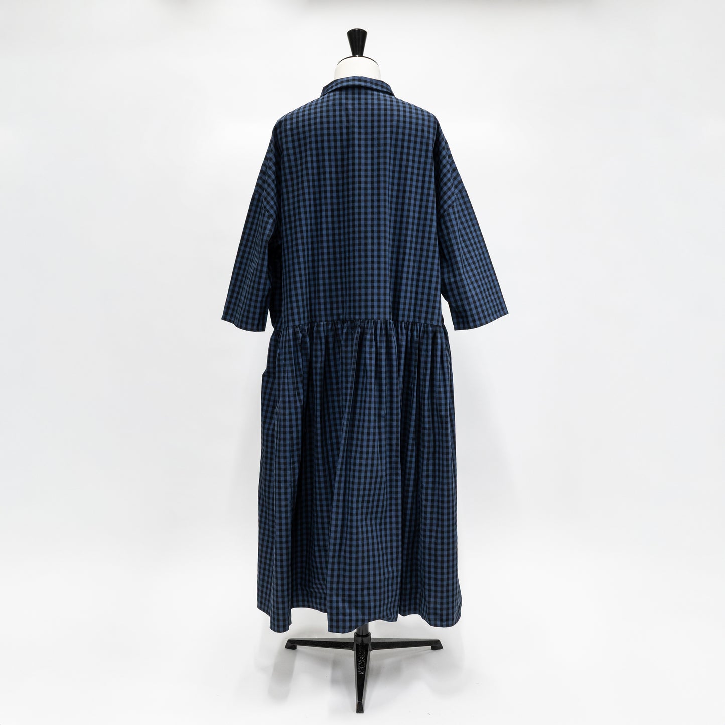 【CHECK&STRIPE(チェック&ストライプ)】小さな衿のローウエストワンピース 「コットンパピエ」 ギンガムチェック