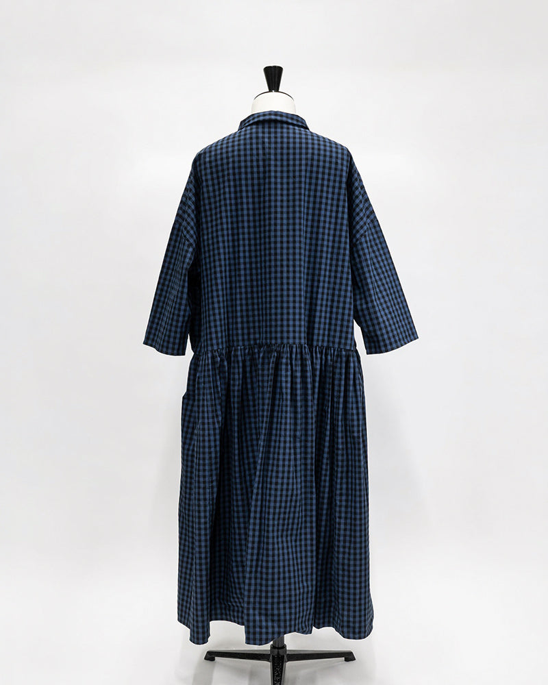 【CHECK&STRIPE(チェック&ストライプ)】小さな衿のローウエストワンピース 「コットンパピエ」 ギンガムチェック