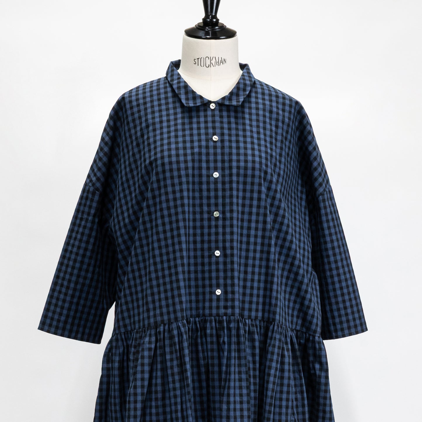 【CHECK&STRIPE(チェック&ストライプ)】小さな衿のローウエストワンピース 「コットンパピエ」 ギンガムチェック
