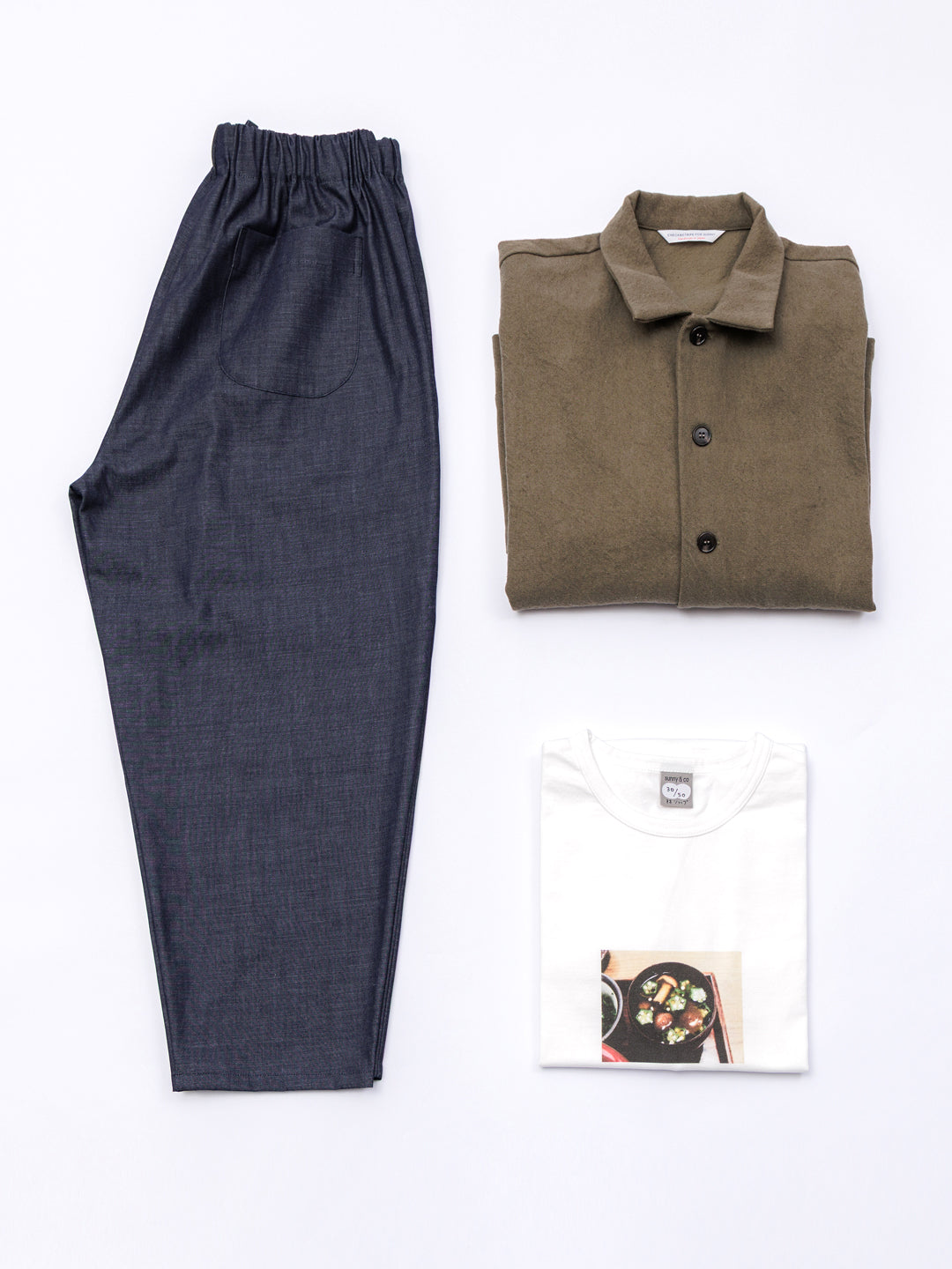 【CHECK&STRIPE(チェック&ストライプ)】シンプルテーパードパンツ デニム