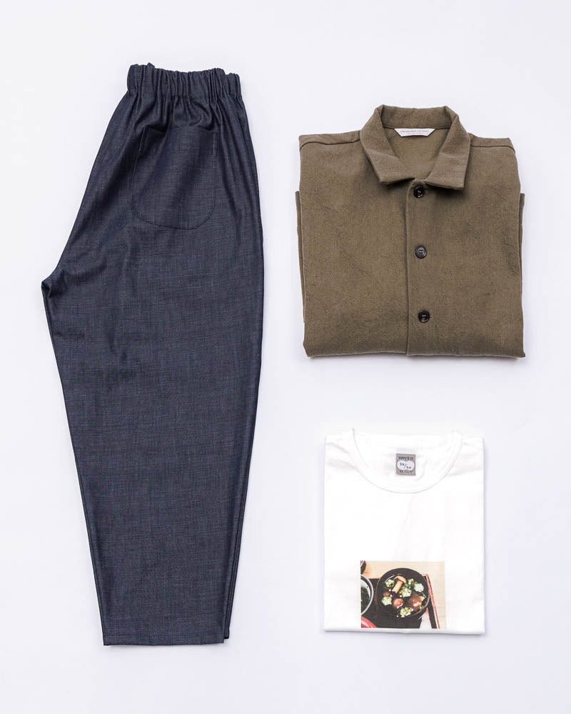 【CHECK&STRIPE(チェック&ストライプ)】シンプルテーパードパンツ デニム