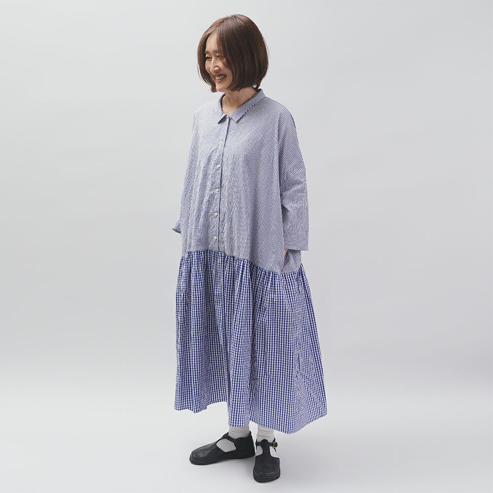 【CHECK&STRIPE(チェック&ストライプ)】小さな衿のローウエストワンピース 「sunny days check」