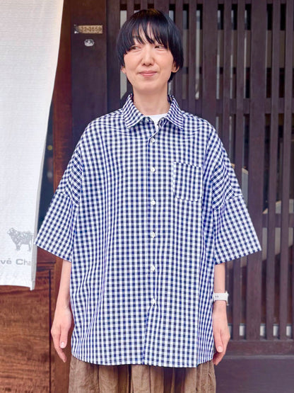 【CHECK&STRIPE(チェック&ストライプ)】半袖シャツ 100そうコットンギンガムチェック