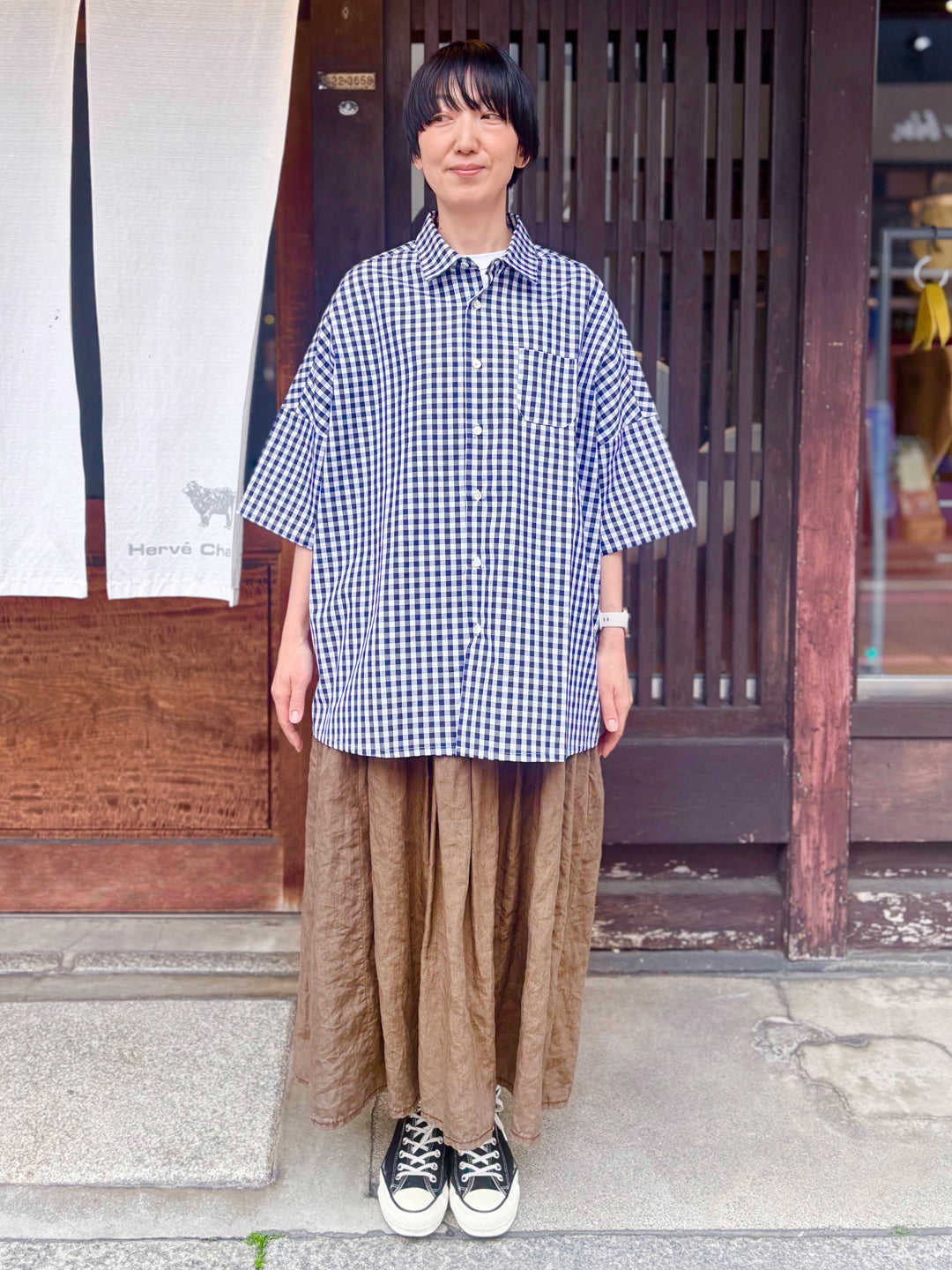 【CHECK&STRIPE(チェック&ストライプ)】半袖シャツ 100そうコットンギンガムチェック