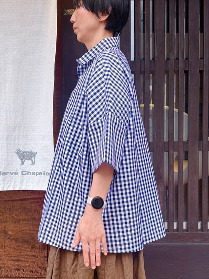 【CHECK&STRIPE(チェック&ストライプ)】半袖シャツ 100そうコットンギンガムチェック