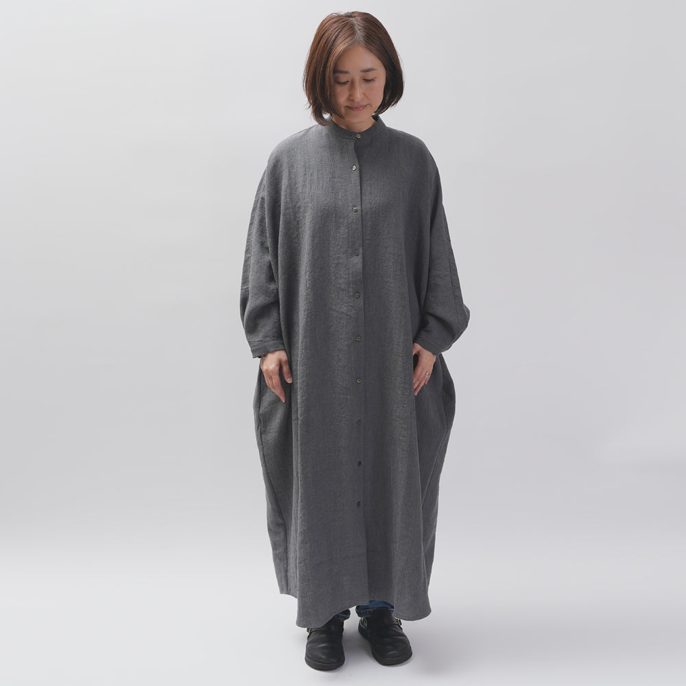 [CHECK & STRIPE (check & striped)] Dolman sleeve dress "linen wool lin reine"