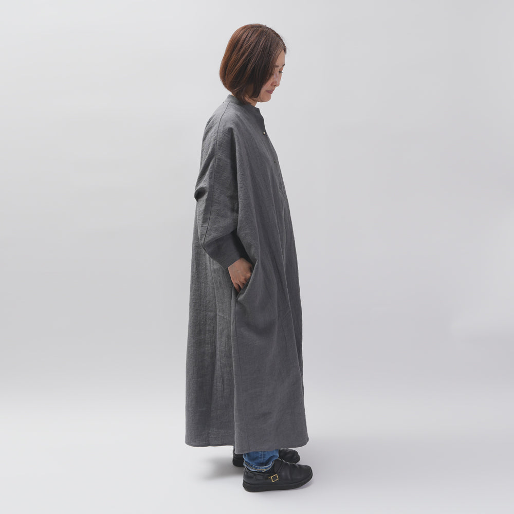 [CHECK & STRIPE (check & striped)] Dolman sleeve dress "linen wool lin reine"