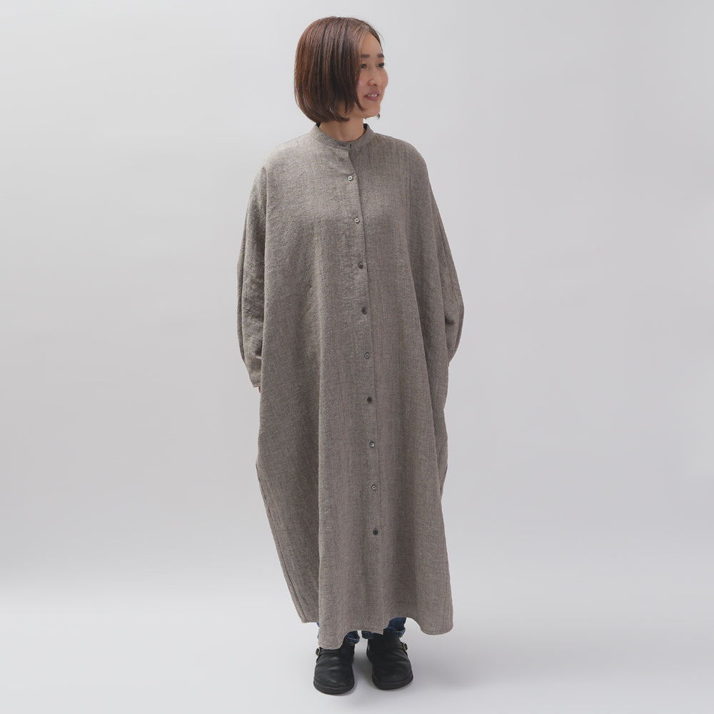[CHECK & STRIPE (check & striped)] Dolman sleeve dress "linen wool lin reine"