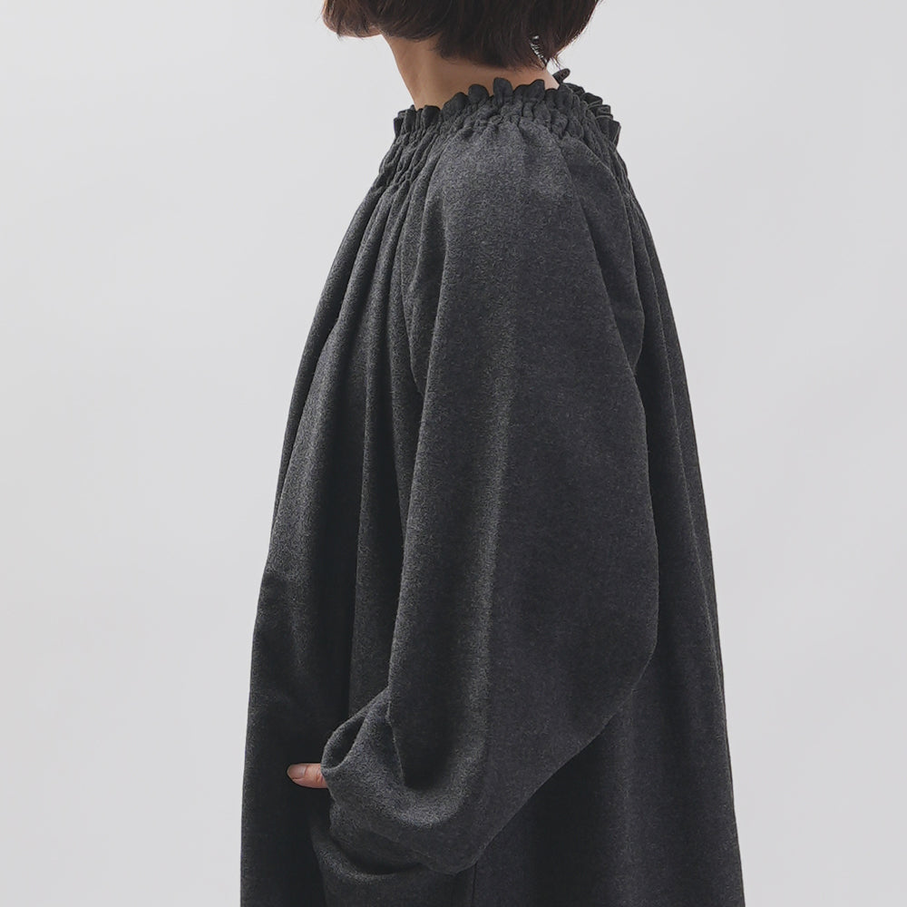 [CHECK & STRIPE (check & striped)] Rubber shirring dress "thin cashmere mixed wool"