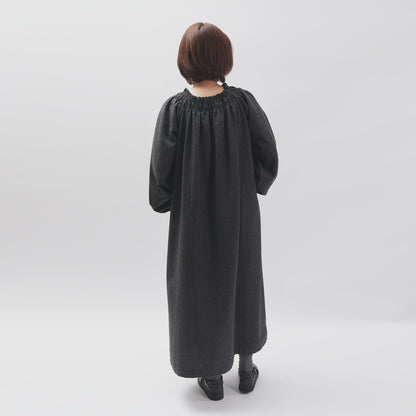 [CHECK & STRIPE (check & striped)] Rubber shirring dress "thin cashmere mixed wool"