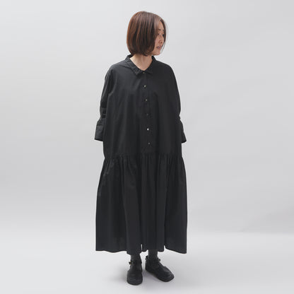 【CHECK&STRIPE(チェック&ストライプ)】小さな衿のローウエストワンピース コットンパピエ