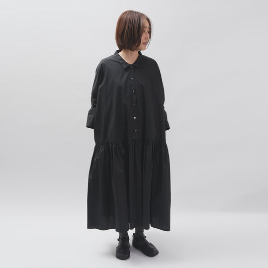【CHECK&STRIPE(チェック&ストライプ)】小さな衿のローウエストワンピース コットンパピエ