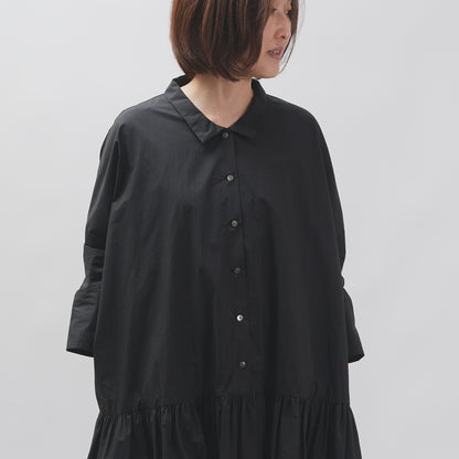【CHECK&STRIPE(チェック&ストライプ)】小さな衿のローウエストワンピース コットンパピエ