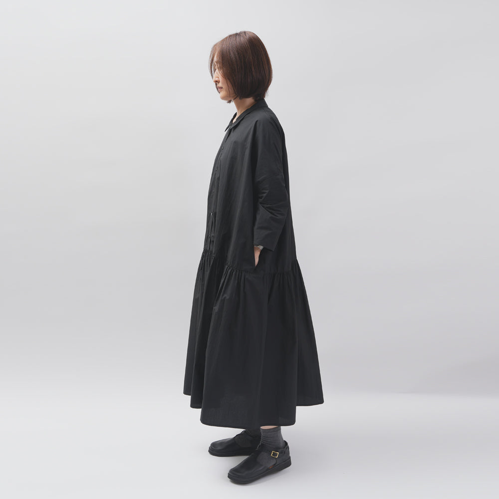 【CHECK&STRIPE(チェック&ストライプ)】小さな衿のローウエストワンピース コットンパピエ