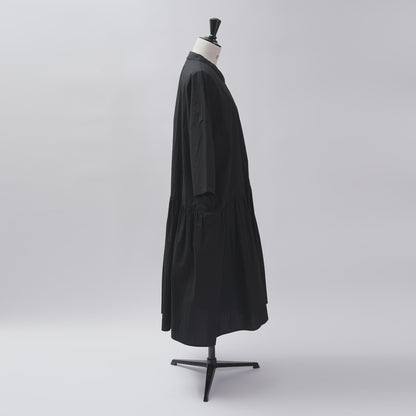 【CHECK&STRIPE(チェック&ストライプ)】小さな衿のローウエストワンピース コットンパピエ