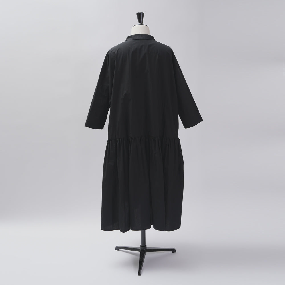 【CHECK&STRIPE(チェック&ストライプ)】小さな衿のローウエストワンピース コットンパピエ