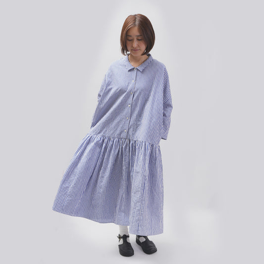 [CHECK & STRIPE (check & striped)] Low waist dress "Sunny Days Stripe" with a small collar
