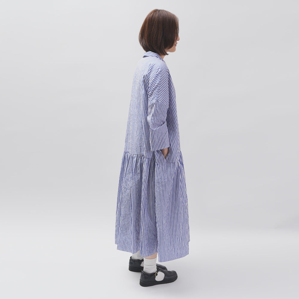 [CHECK & STRIPE (check & striped)] Low waist dress "Sunny Days Stripe" with a small collar