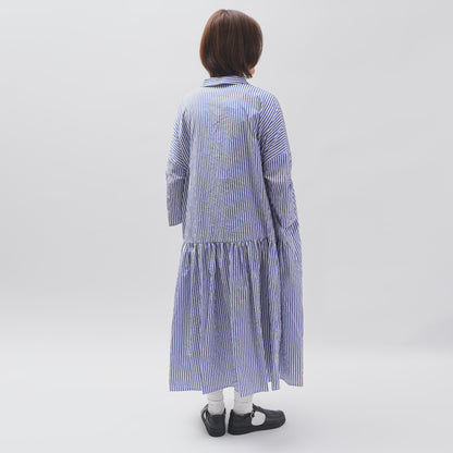 [CHECK & STRIPE (check & striped)] Low waist dress "Sunny Days Stripe" with a small collar