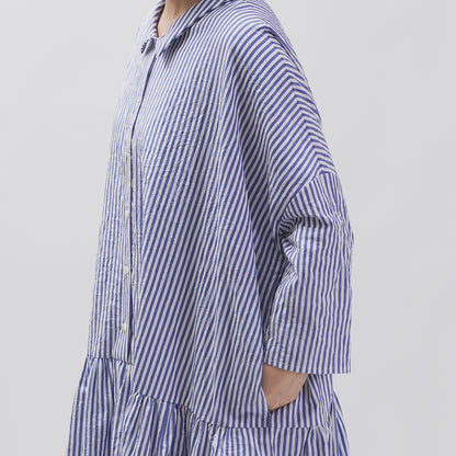 [CHECK & STRIPE (check & striped)] Low waist dress "Sunny Days Stripe" with a small collar