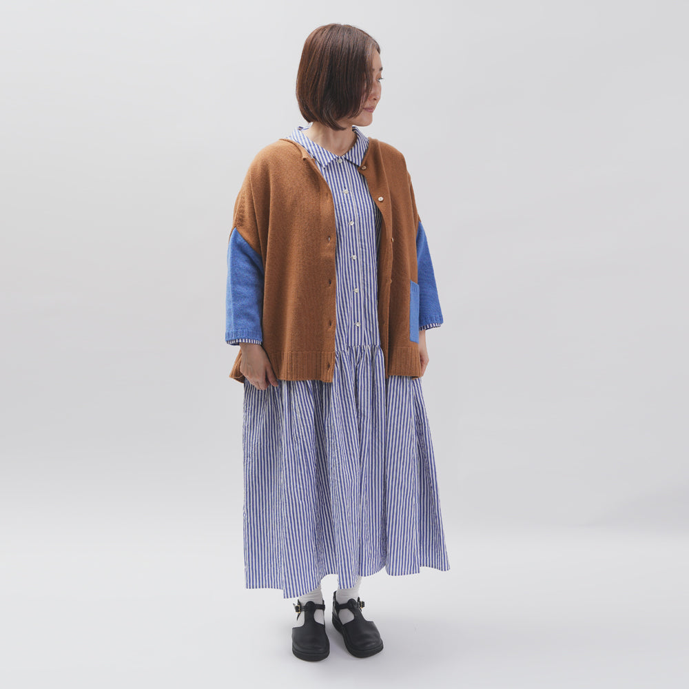 [CHECK & STRIPE (check & striped)] Low waist dress "Sunny Days Stripe" with a small collar
