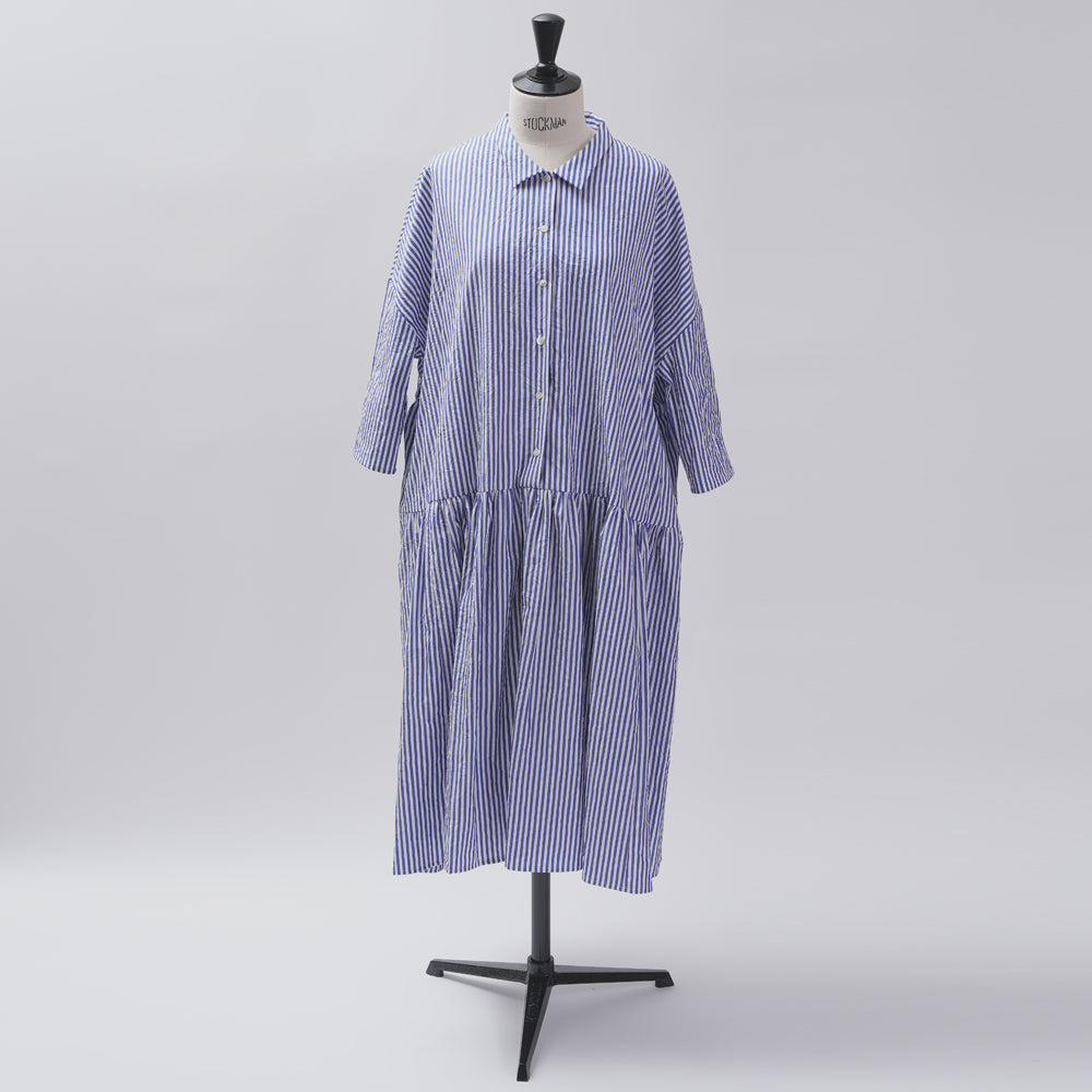 [CHECK & STRIPE (check & striped)] Low waist dress "Sunny Days Stripe" with a small collar