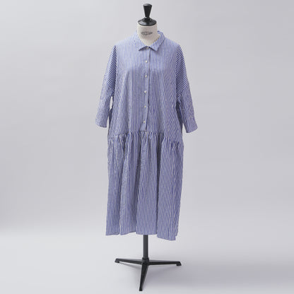 [CHECK & STRIPE (check & striped)] Low waist dress "Sunny Days Stripe" with a small collar