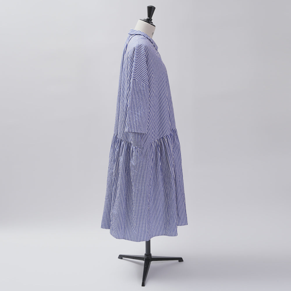 [CHECK & STRIPE (check & striped)] Low waist dress "Sunny Days Stripe" with a small collar