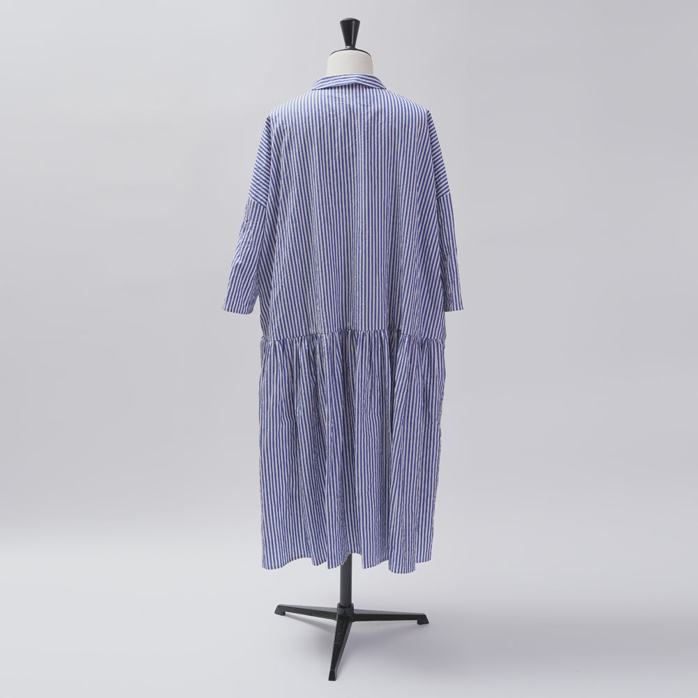 [CHECK & STRIPE (check & striped)] Low waist dress "Sunny Days Stripe" with a small collar