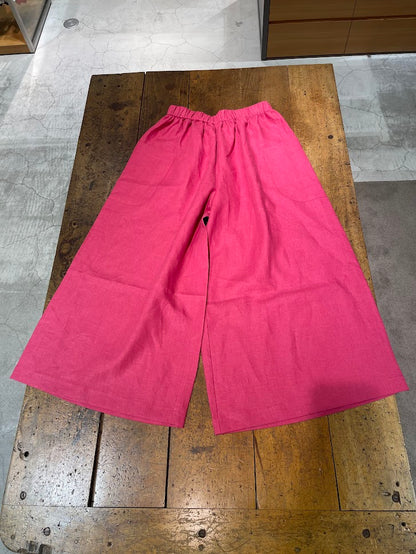 【CHECK&STRIPE(チェック&ストライプ)】ギャザーロングキュロット　カラーリネン