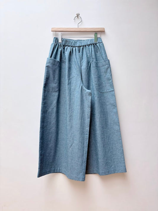 【CHECK&STRIPE(チェック&ストライプ)】ギャザーロングキュロット　ダンガリー