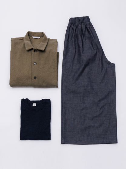 【CHECK&STRIPE(チェック&ストライプ)】ギャザーロングキュロット　デニム